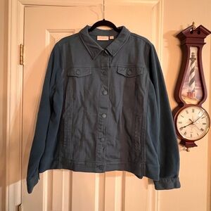 Belle by Kim Gravel Twill and Fleece Jacket, Teal Blue, XL